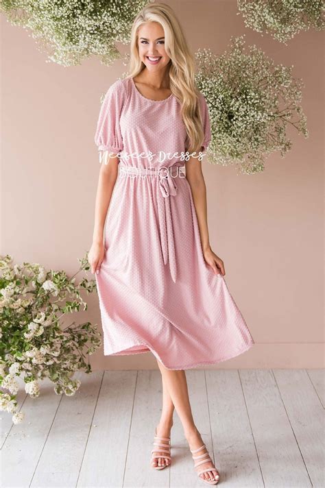 Blush Pink Swiss Dot Modest Church Dress Best And Affordable Modest