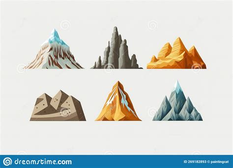 Different Mountain Ranges Silhouette Set Collection Of Line Drawing