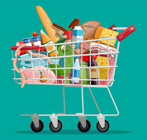 Shopping Cart With Fresh Products Grocery Store Supermarket Food And