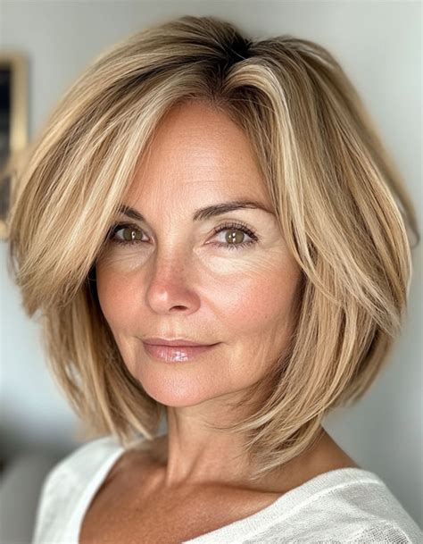 25 Layered Bob Haircuts For Women Over 50 Soft Honey Blonde Bob