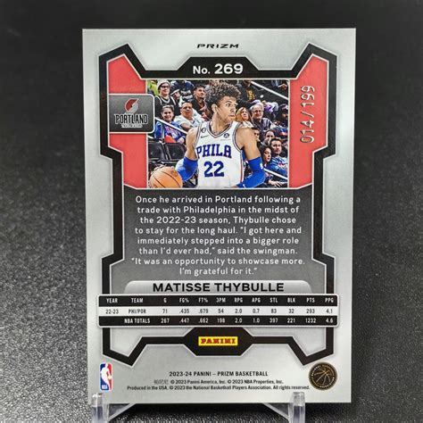 浩行拍卖 截标预付75 2023 24 panini prizm Matisse Thybulle 开拓者 塞布尔 赛布尔 蓝折 折射