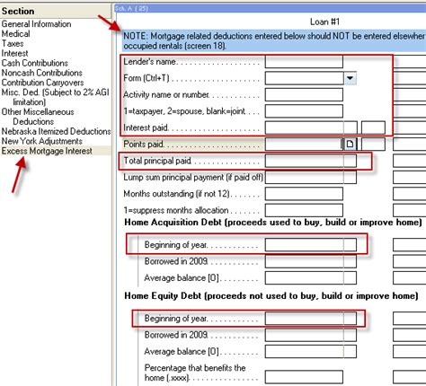 How To Calculate Excess Mortgage For Schedule A In Lacerte