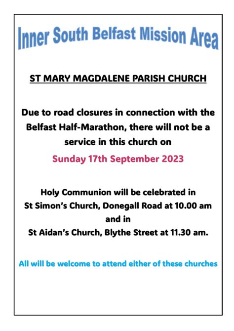 Belfast Half Marathon St Mary Magdalene Parish Church