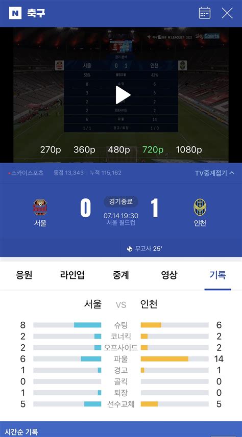 K리그 서울 Vs 인천 경기종료 인천 10승리상위스플릿진입 클리앙