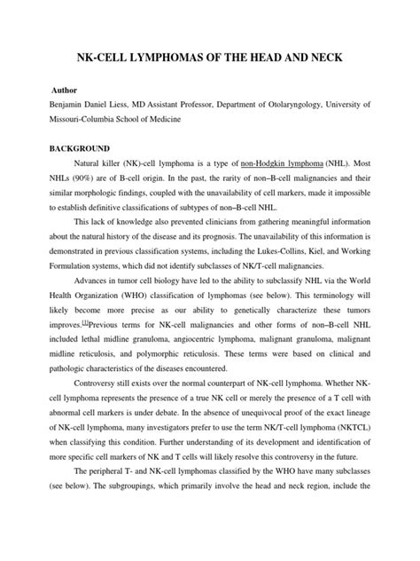 Nk Cell Lymphomas Of The Head And Neck Author Pdf Lymphoma B Cell