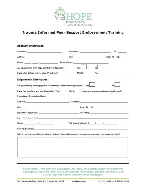 Fillable Online Viahope Trauma Informed Peer Support Endorsement