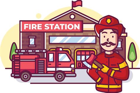 A Fireman Standing In Front Of A Fire Station