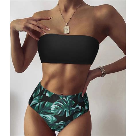 Sexy Floral Conjunto De Biquíni 2022 Maiô Mujer Cintura Alta Maiô Preto