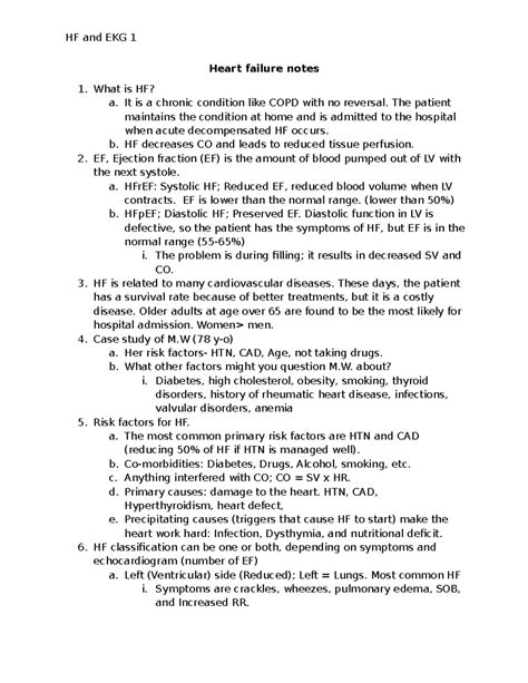 Heart Failure Notes Note About HF Heart Failure Notes What Is HF A