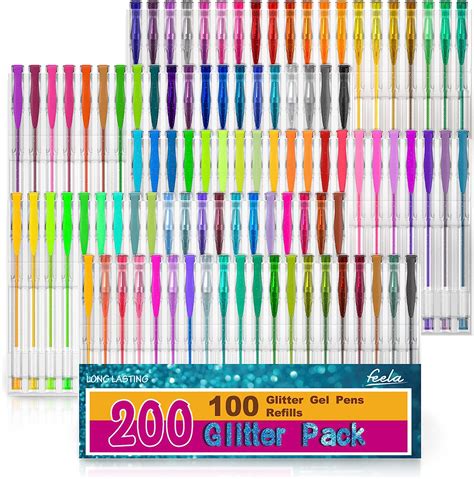 Feela 200 Pack Glitter Gel Pens Set 100 Gel Pen Plus India Ubuy