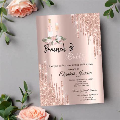 Rose Gold Drips Brunch And Bubbly Bridal Shower Invitation Zazzle