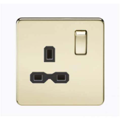 Screwless 13a 1 Gang Polished Brass Switched Socket