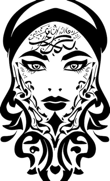 Diseño de tatuaje de cara de mujer árabe Vector Premium