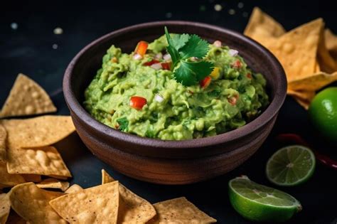 Premium AI Image | A bowl of guacamole with chips on the side