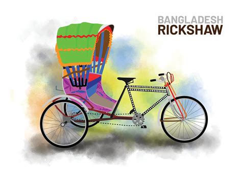 Colorful rickshaw vector illustration. Bangladeshi Rickshaw art. Tri cycle of Dhaka city. Local ...