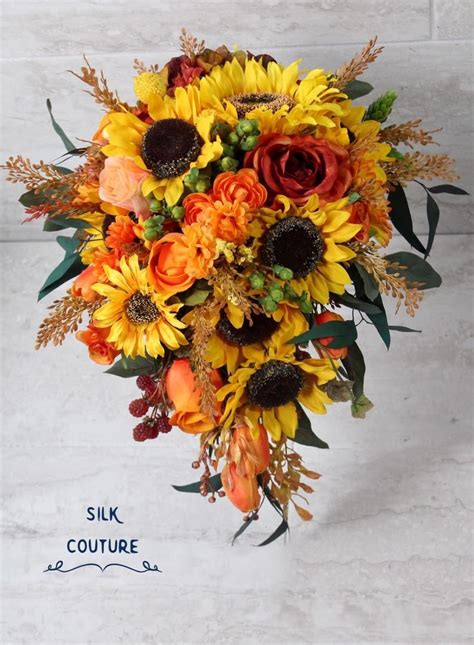 Wedding Bouquet Sunflower Bouquet Cascading Sunflower Etsy Sunflower Wedding Bouquet Bridal