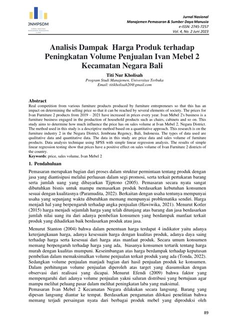 PDF Analisis Dampak Harga Produk Terhadap Peningkatan Volume