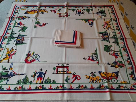 Vintage Old Stock Bridge Tablecloth And Napkins Set American Story Etsy