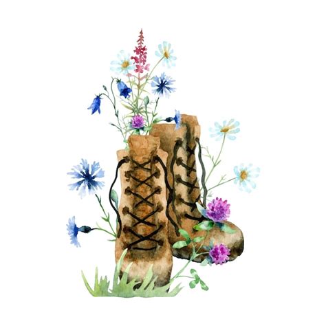 Ilustraci N Acuarela De Botas De Monta A Con Flores Silvestres Aisladas