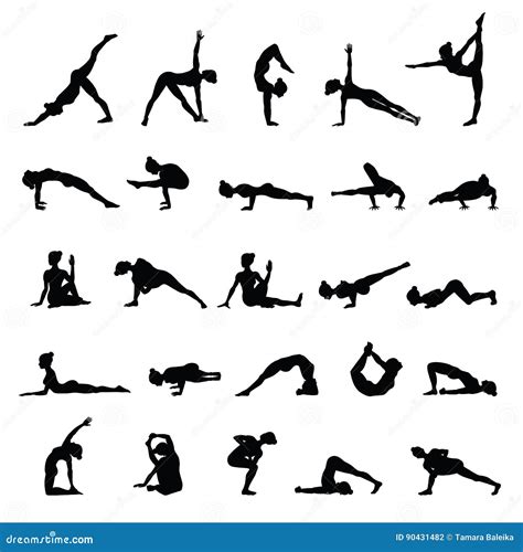 Women Silhouettes Collection Of Yoga Poses Asana Set Stock Vector