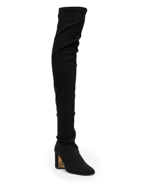 Valentino Garavani Logo Embroidered Over The Knee Boots Farfetch