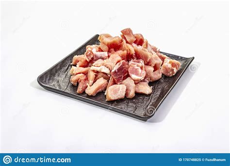 Diced Raw Pork Meat Isolated On White Background Fresh Pieces On