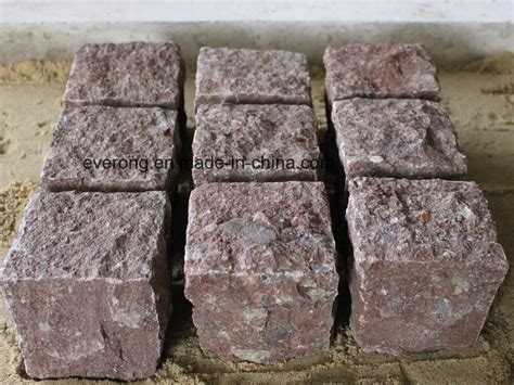 Red Porphyry Cube Kerb Cobble Stone Paving For Landscaping Parking