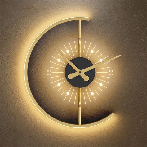 Modern style Nordic LED Clock golden black Wall Lamp For Bedside Corridor Aisle Wall Clock lamp ...