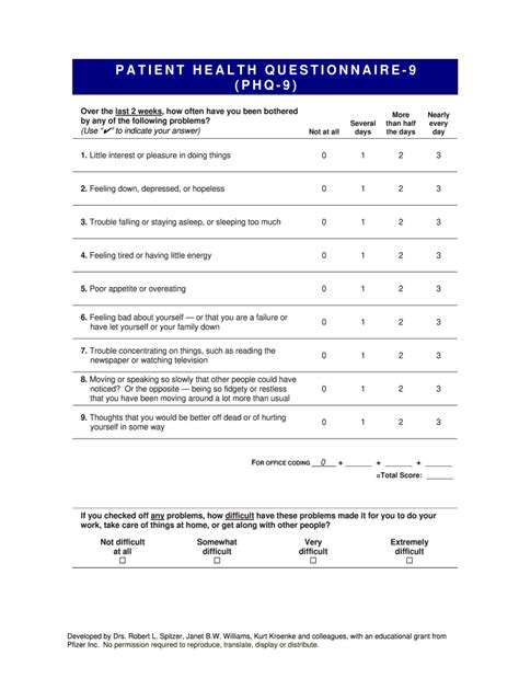 Patient Health Questionnaire Phq 9 Fill And Sign Printable Template