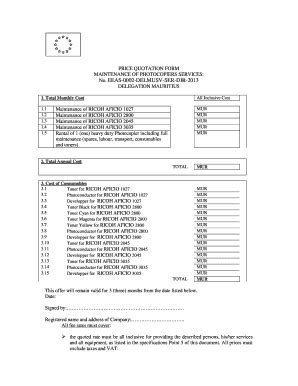 Fillable Online Eeas Europa Annexe 1 Price Quotation Form Eeas Europa