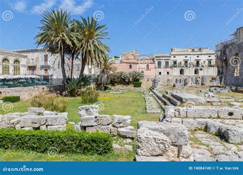 Temple Of Apollo Ancient Greek Monument In Syracuse Sicily Stock