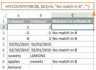 Excel Compare Two Columns For Matches And Differences