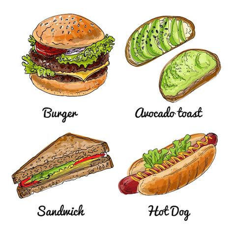 Premium Vector Burgers Are Fast Street Food Vector Drawing Of Food