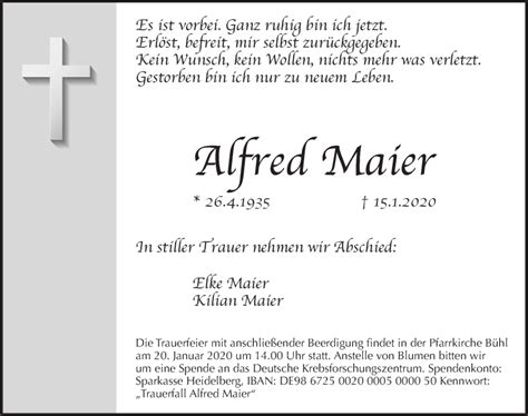 Traueranzeigen Von Alfred Maier Gemeinsamtrauern N Land