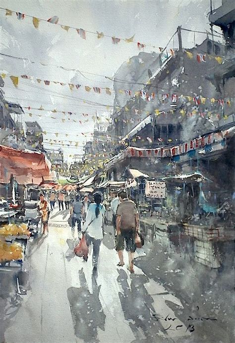 Direk Kingnok Watercolor Artist Sunny Day Bangkok 36 X 50 Cm