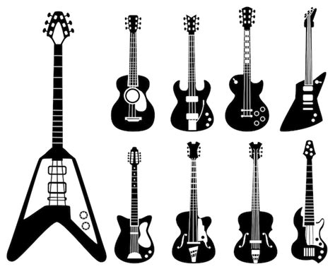 Silhuetas De Guitarra Conjunto De Instrumentos Musicais Pretos