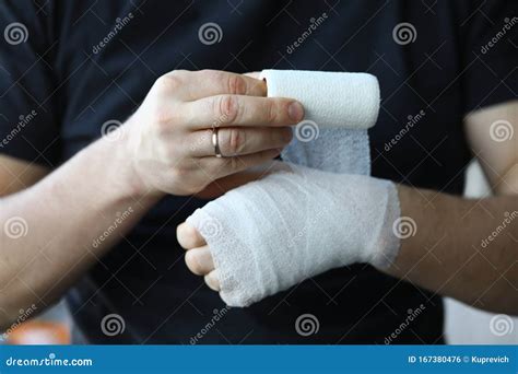 Male Hand With Tight Elastic Bandage On Arm Closeup Stock Photo Image