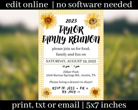 EDITABLE Family Reunion Invitation Template Family Reunion Invite ...