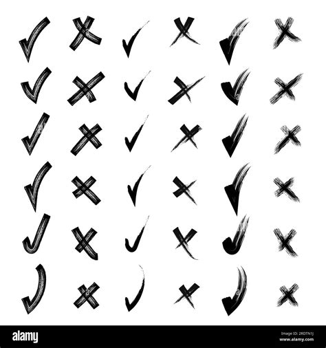 Yes And No Brush Hand Drawn Doodle Checkmarks And Crosses Set