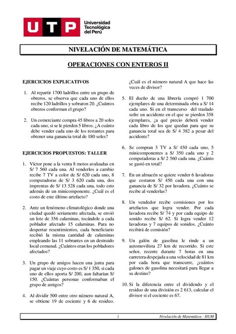 S01 Ejercicios Para Resolver Y Capacitarte En Las Matemáticas 1