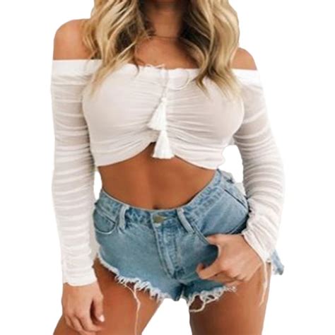 2017 New Fashion Sexy Women Clothes Off Shoulder Cut Out Long Sleeve