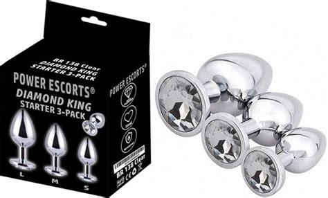 Power Escorts Metalen Buttplug Set Clear Steen Net Echte Diamanten Steen Anal Bol