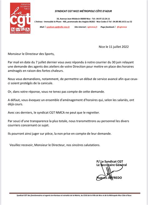 Courrier Au Directeur Des Sports En R Ponse Au Mail Propos Des