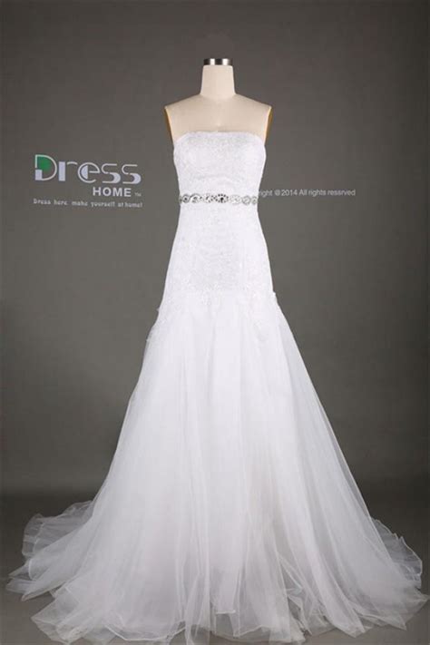 Luxury White Strapless Beading Belt Lace Tulle Mermaid Wedding Dress