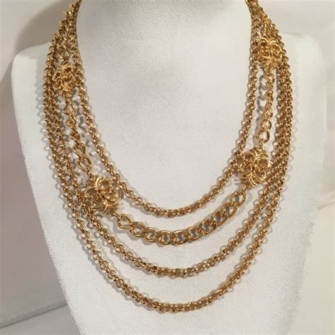 Vintage Monet Gold Tone Multi Chians Necklace By Jewelrygeeks