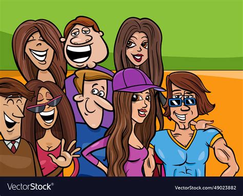 Funny cartoon young people characters group Vector Image