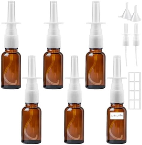 Furuising 6pcs Nasal Spray Bottle 20ml Glass Amber Refillable Fine