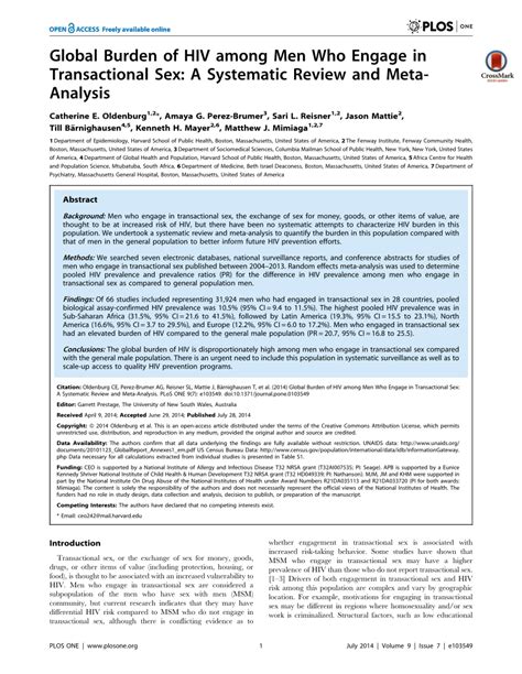 PDF Global Burden Of HIV Among Men Who Engage In Transactional Sex A
