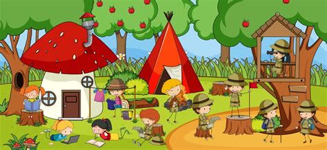 Kids Camping Royalty Free Vector Image Vectorstock