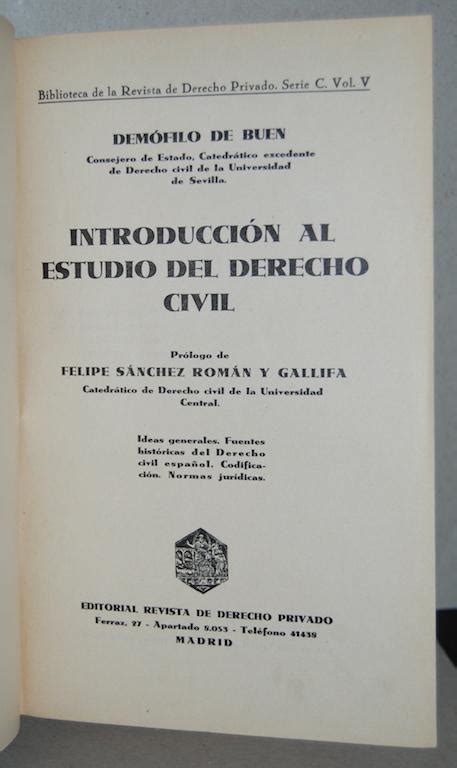 Introduccion Al Estudio Del Derecho Civil Prólogo De Felipe Sánchez